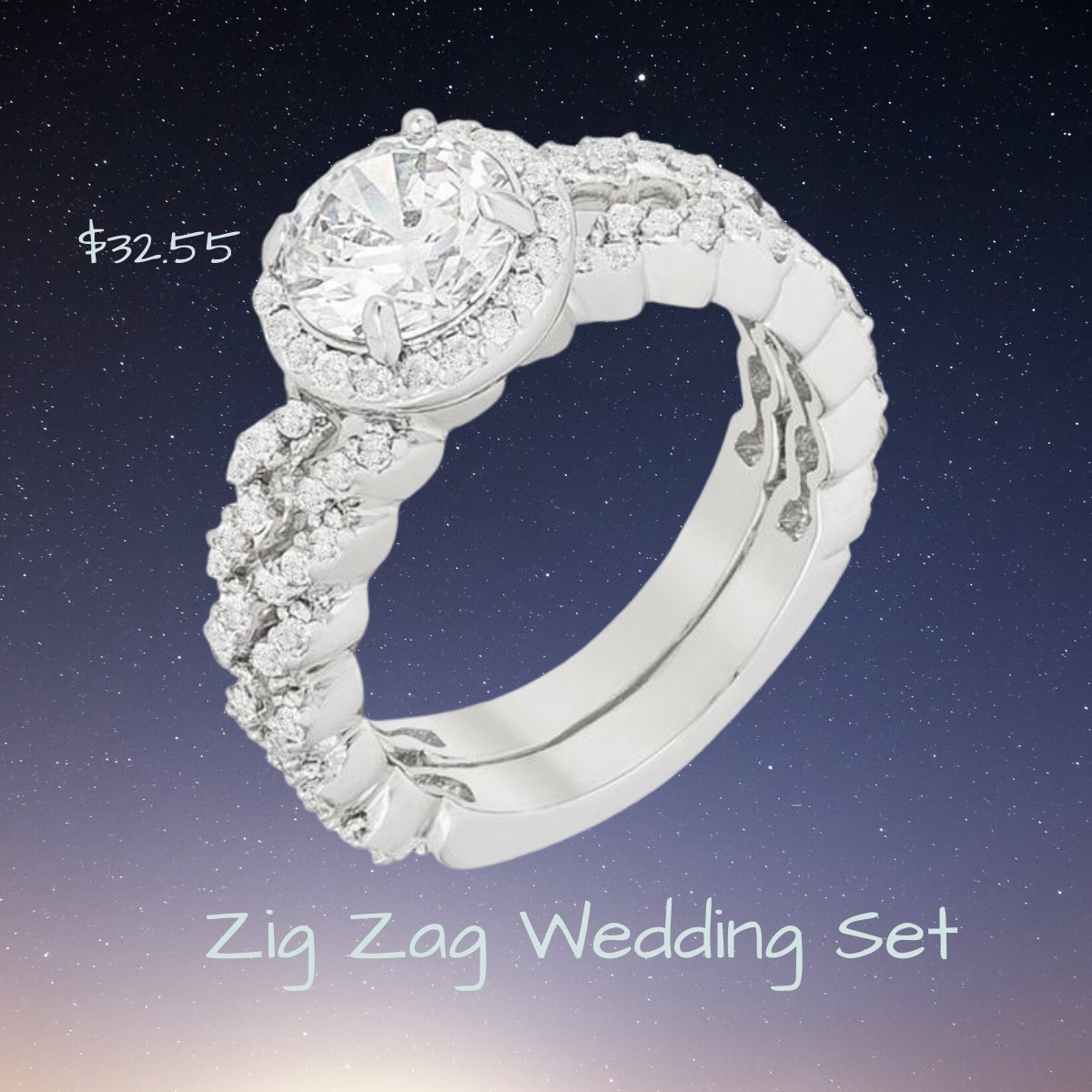 Zig Zag Wedding Set Two Ring Set