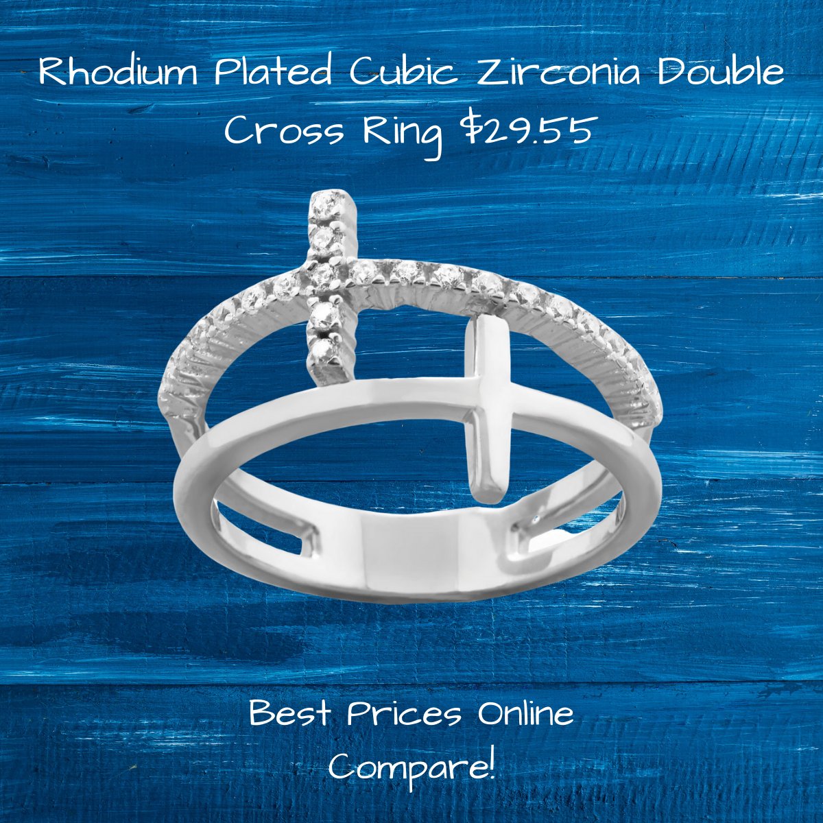 Cubic Zirconia Rhodium Plated Double Cross Ring