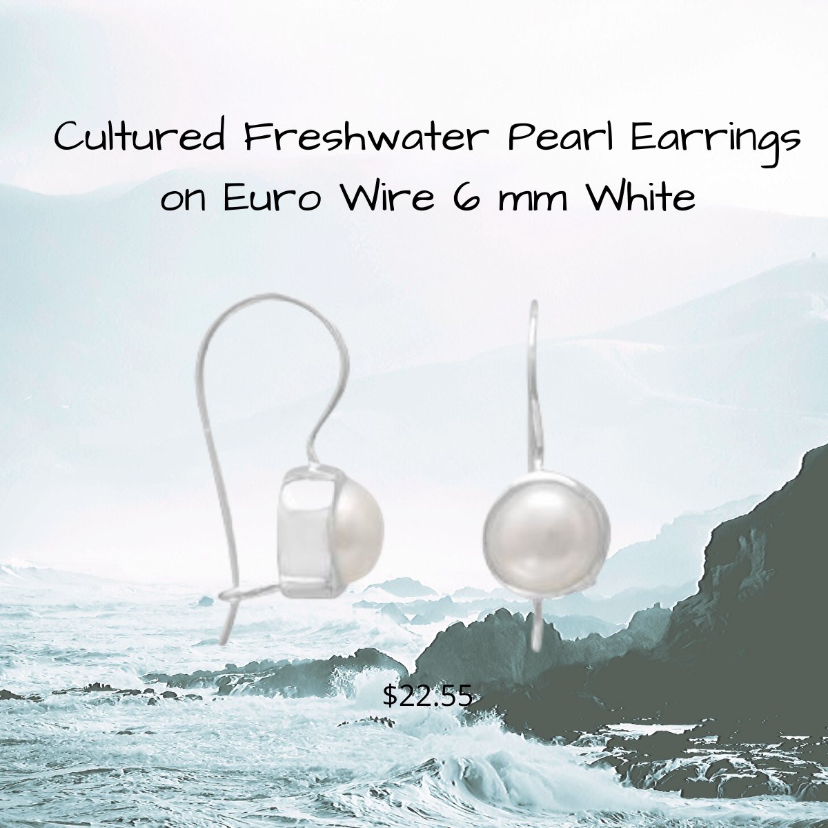 White Cultured Freshwater Pearl Earrings on Euro Wire in Sterling Silver