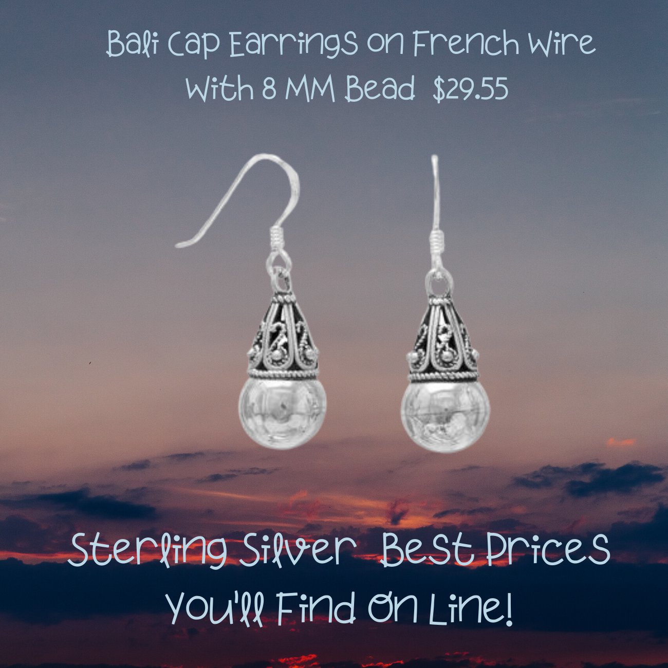 Bali Cap Earrings 8 mm French Wire in Sterling Silver