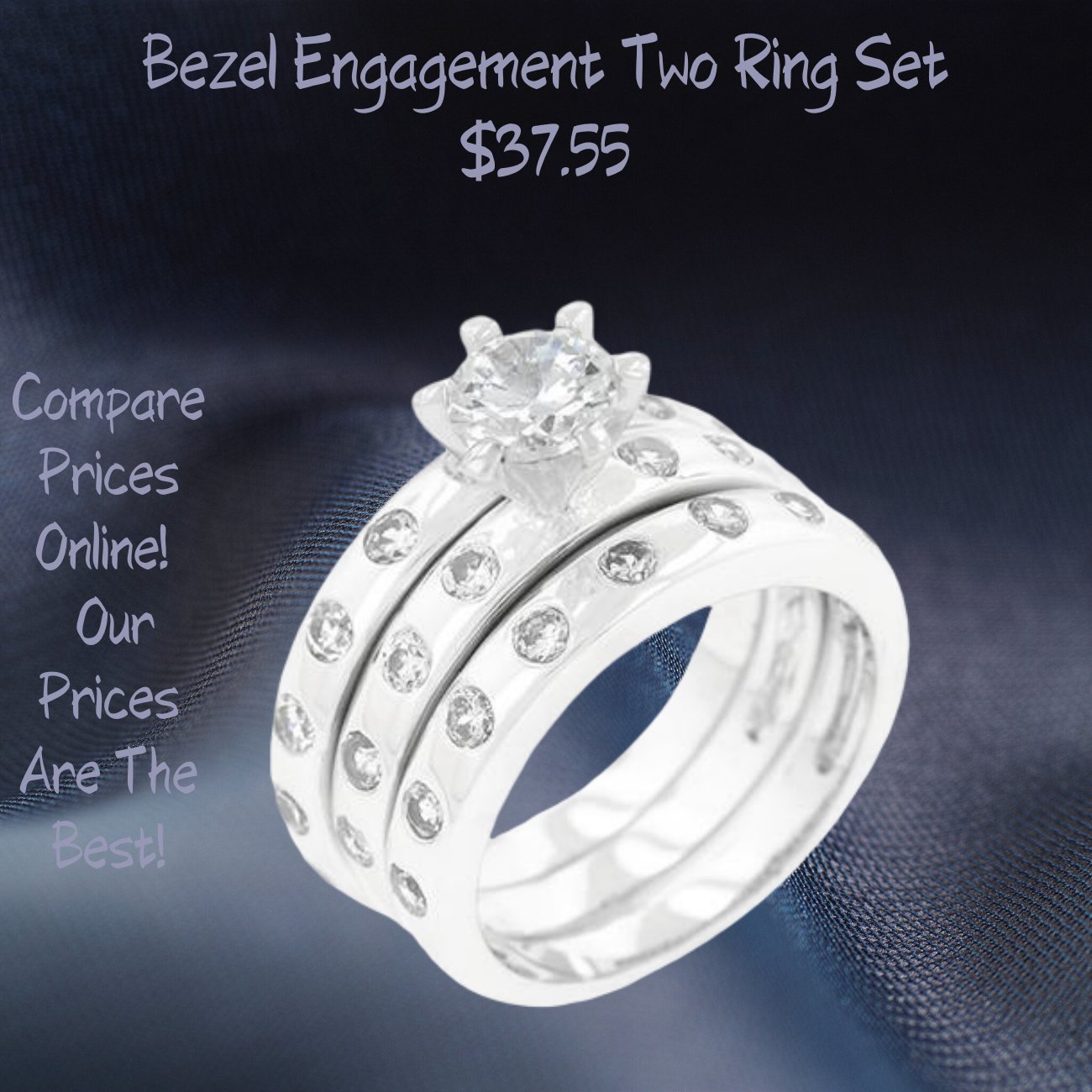Bezel Set Engagement Ring Set 2 Ring Set