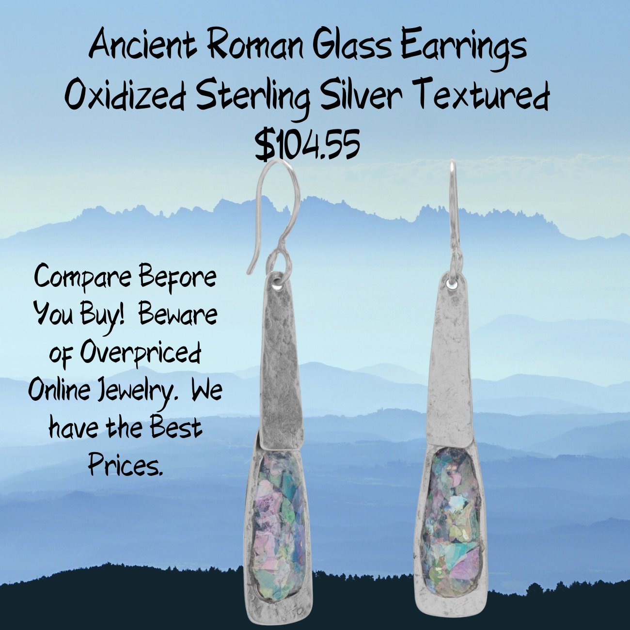 Roman Glass Earrings Oxidized Textured Sterling Silver