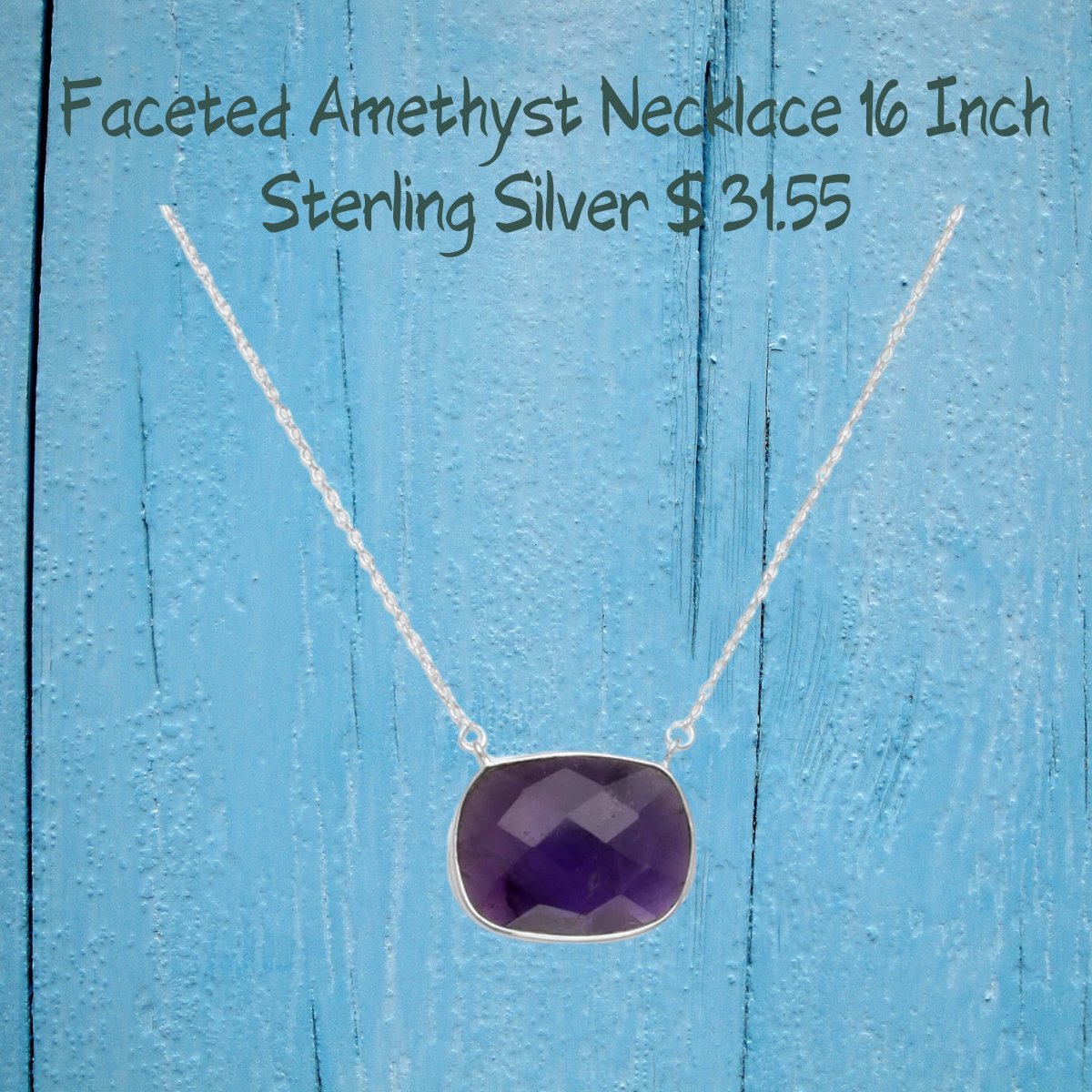 Amethyst 16" Faceted Oval Amethyst Necklace Stainless Steel