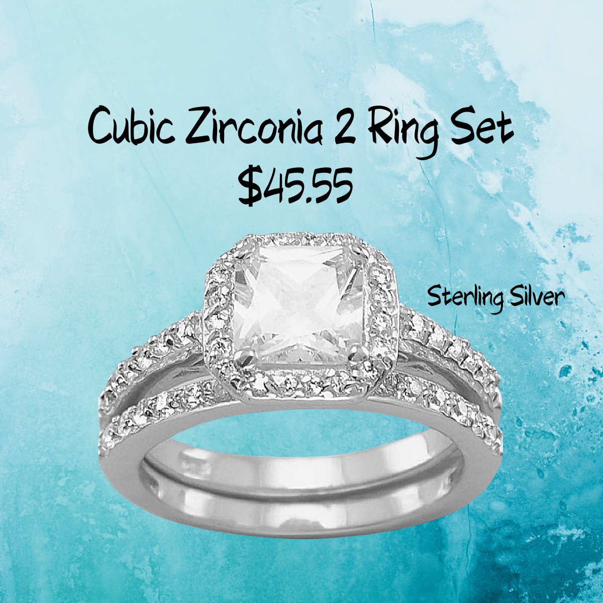 Cubic Zirconia Ring Set Wedding Engagement Two Rings Sterling Silver Size 9-11