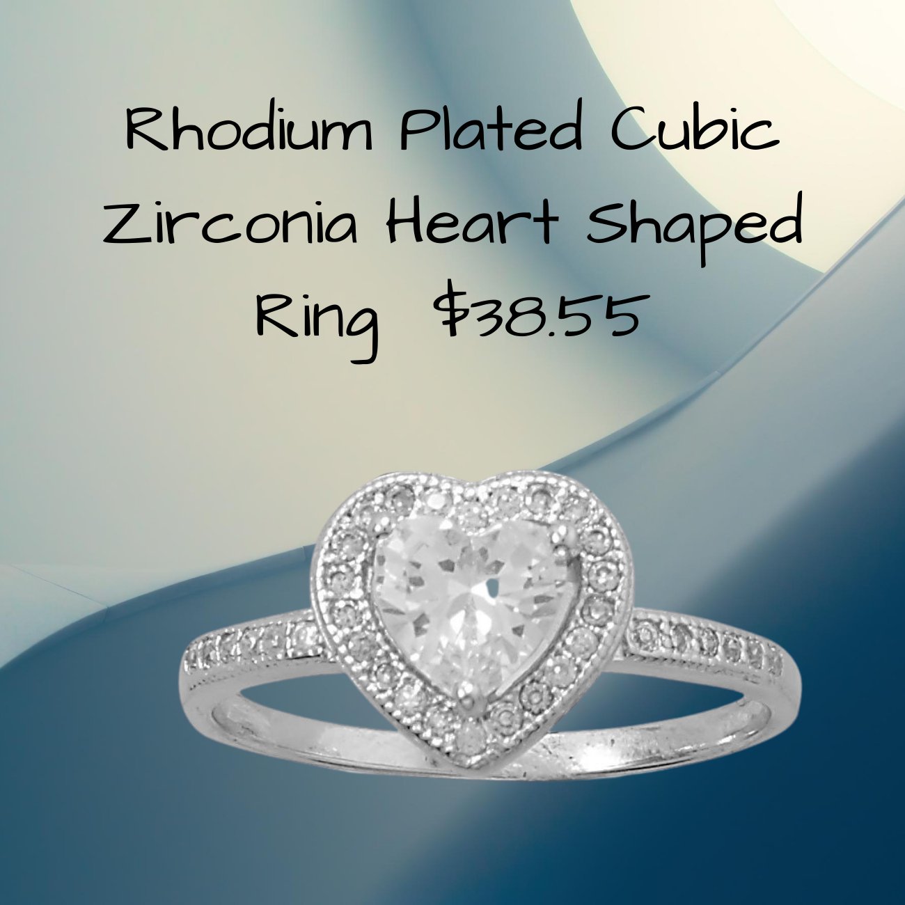 Rhodium Plated Cubic Zirconia Heart Ring