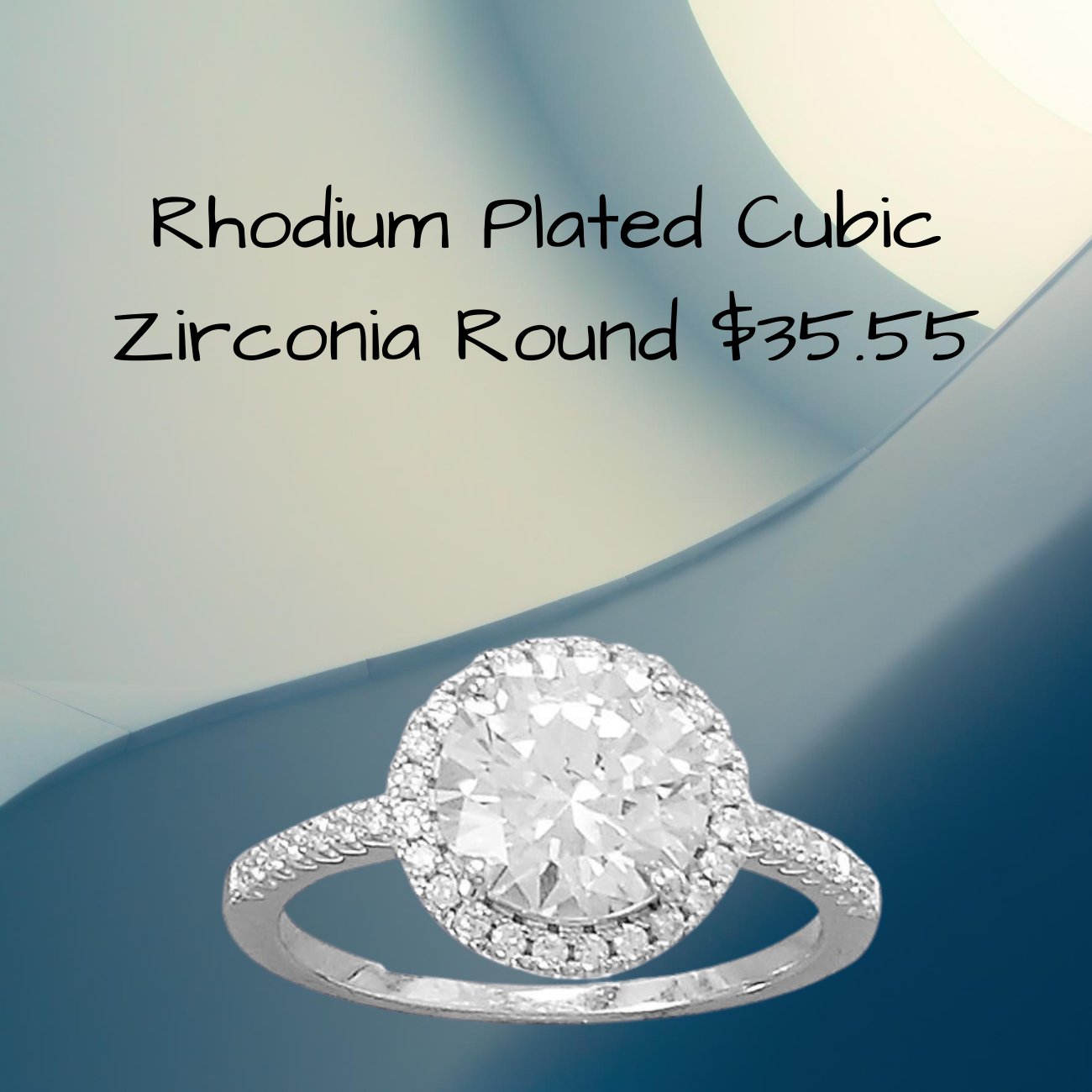 Rhodium Plated Round Cubic Zirconia Ring with CZ Edge