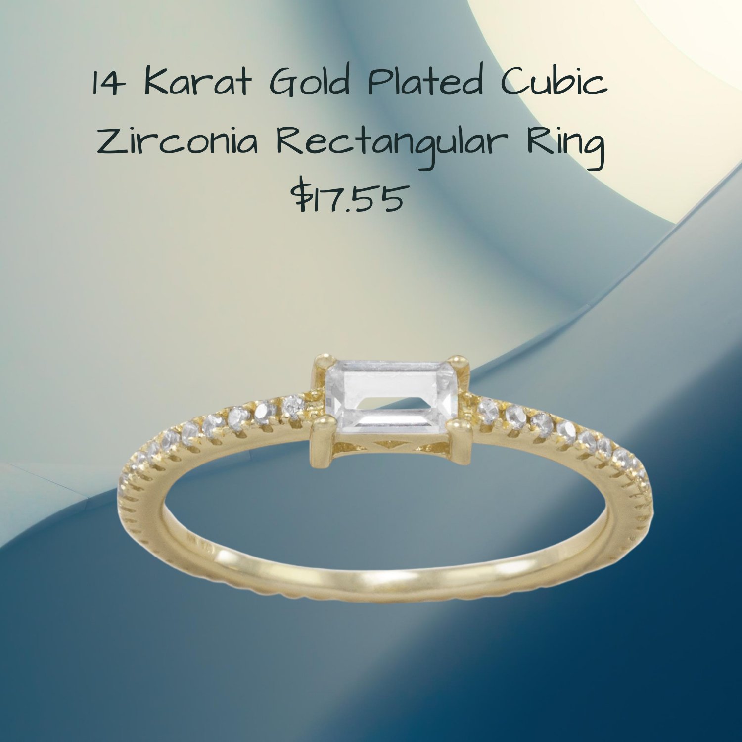 14 Karat Gold Plated Rectangle Cubic Zirconia Ring