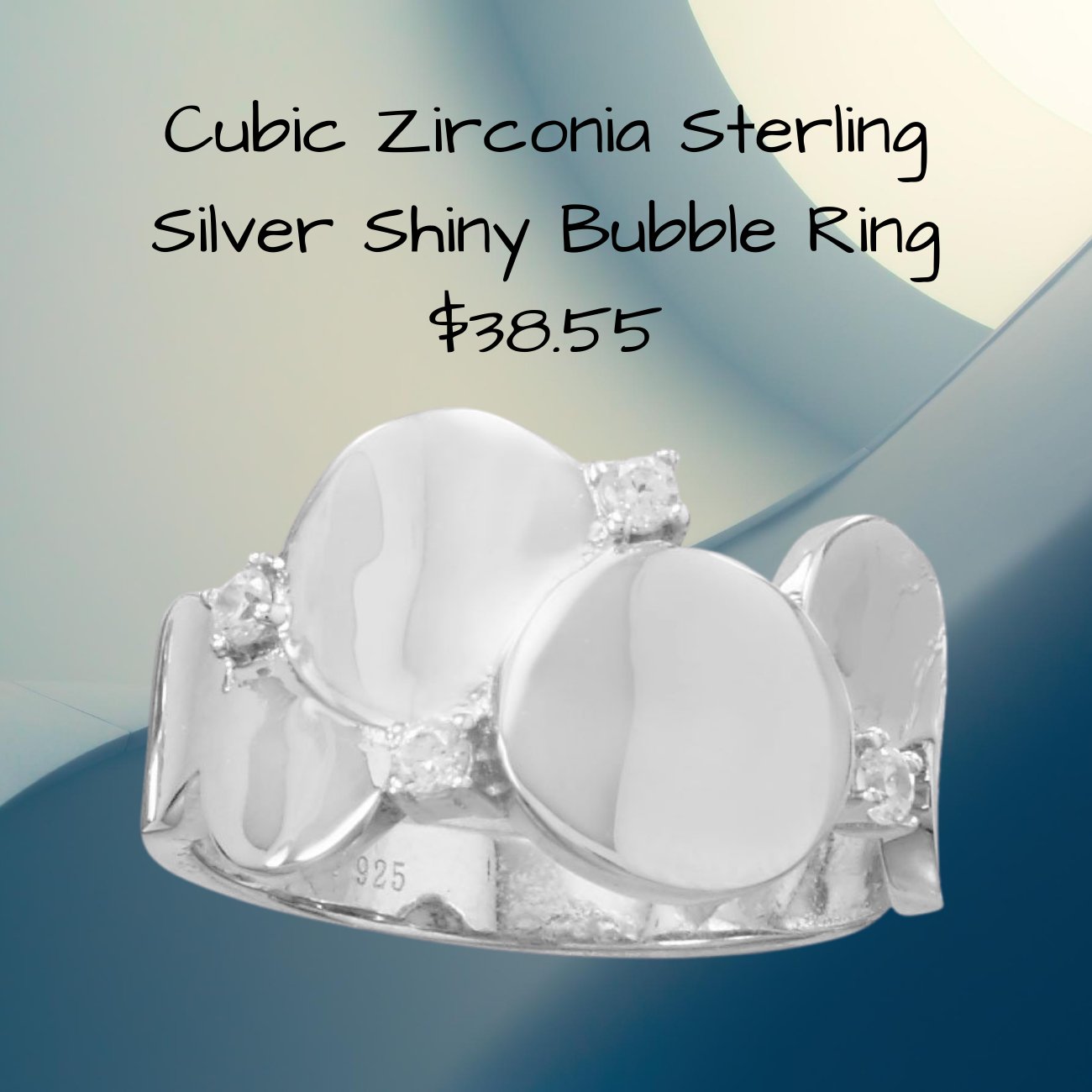 Rhodium plated Shiny Bubble Cubic Zirconia Ring