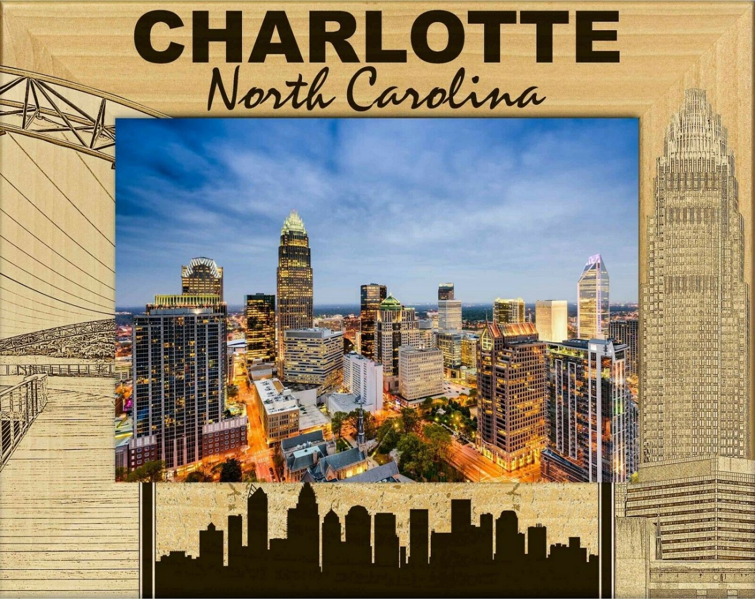 Charlotte North Carolina Laser Engraved Wood Picture Frame (5 x 7)