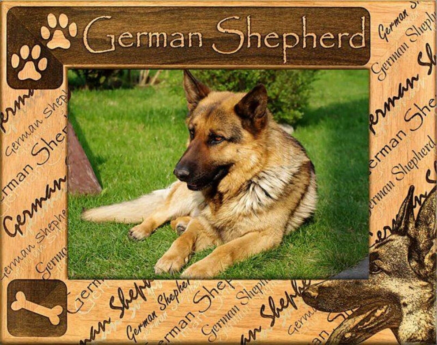 German Shepherd Laser Engraved Wood Picture Frame (5 x 7)