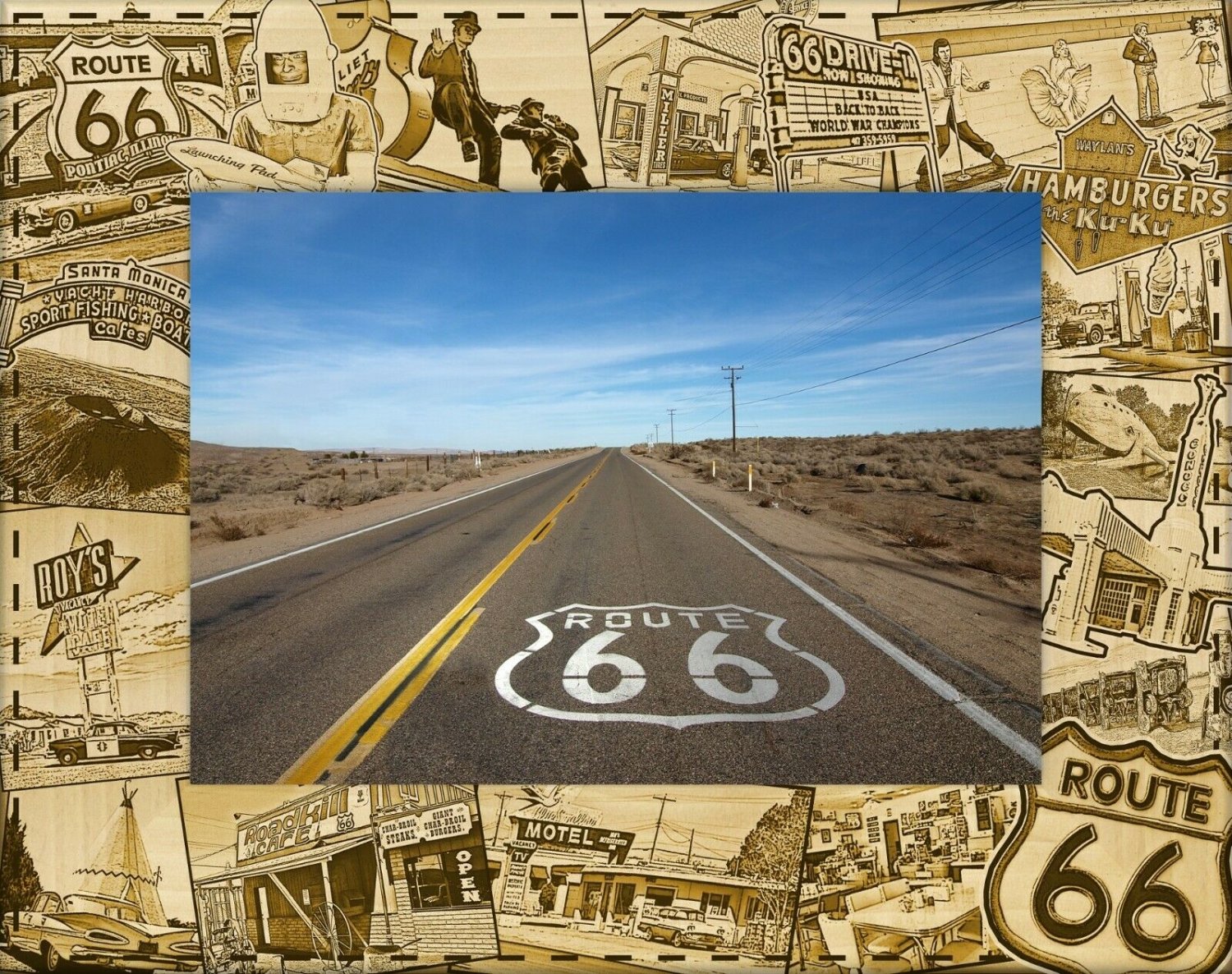 Route 66 Laser Engraved Wood Picture Frame (8 x 10)