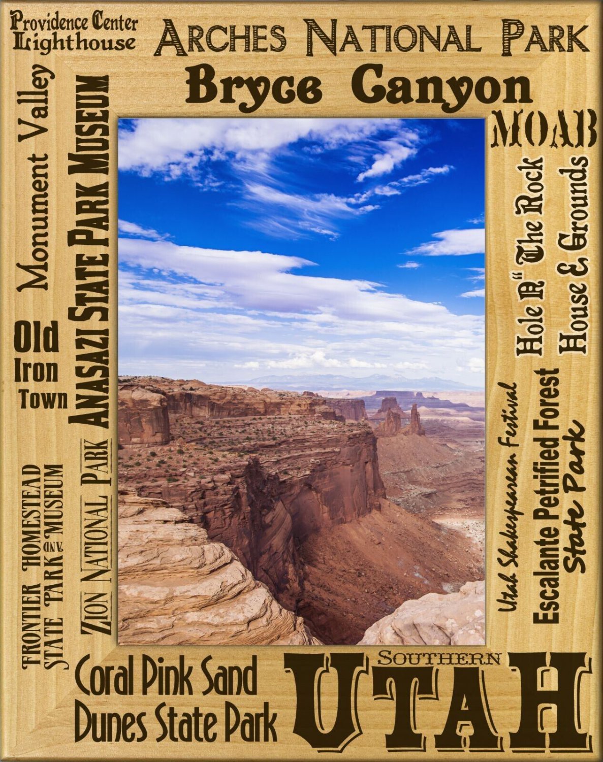 Southern Utah Landmarks Laser Engraved Wood Picture Frame Portrait (3 x 5)
