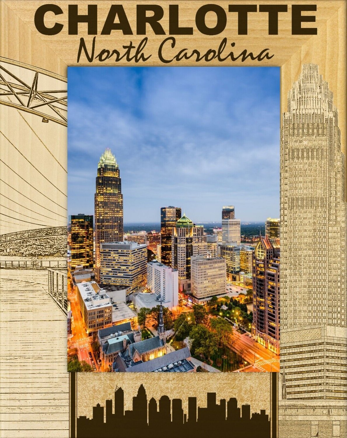 Charlotte North Carolina Laser Engraved Wood Picture Frame Portrait (4 x 6)