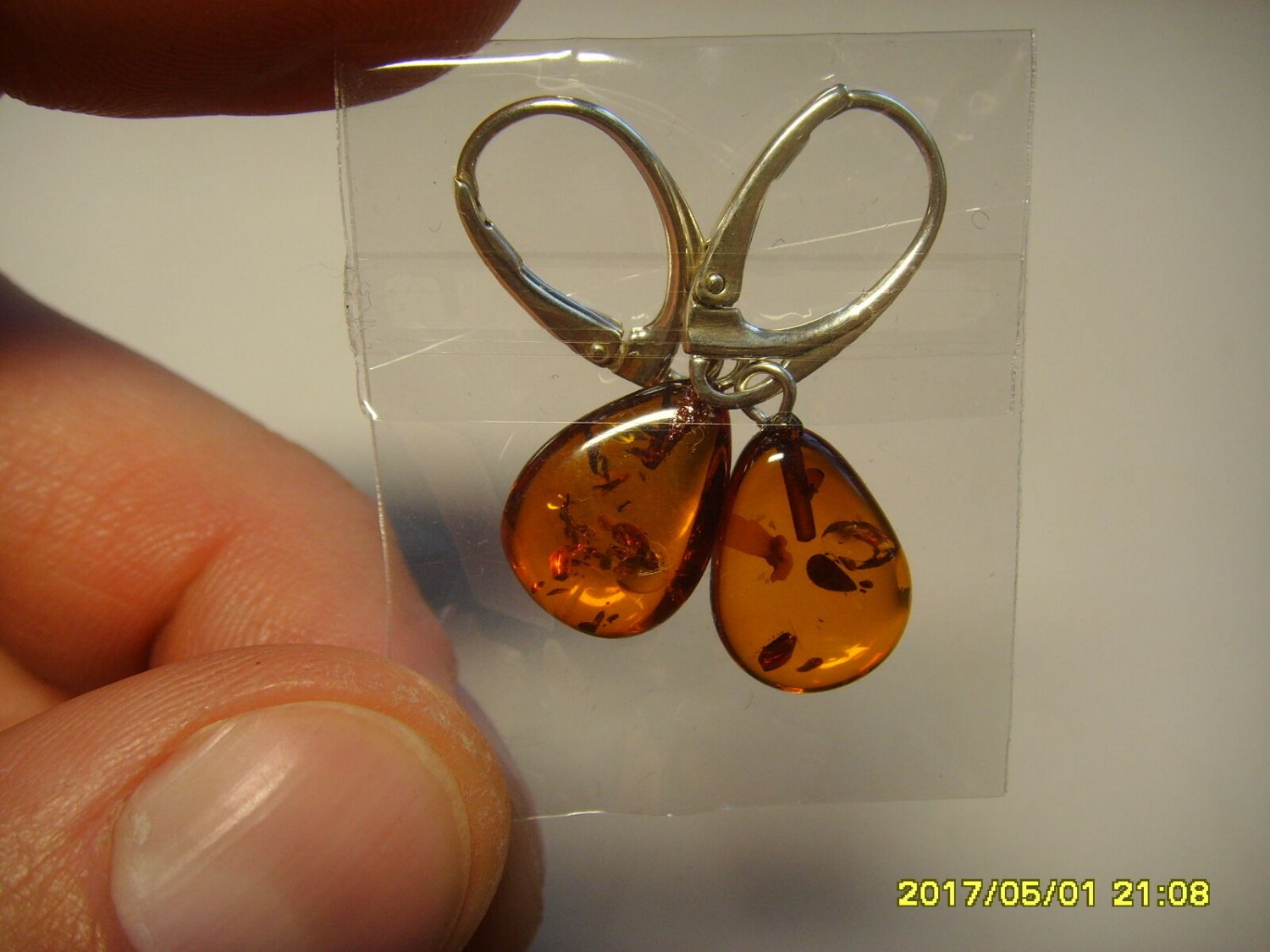 Amber earings Natural Baltic Amber cognac sterling silver 2.35gr. A-701