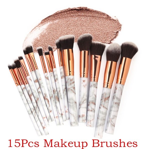 15 pcs Marble Texture Makeup Brushes Set For Women Daily Powder Eyeshadow Background