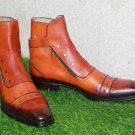 Handmade Men Single Buckle Strap Leather Boot, Men Stylish Ankle Zipper fashion Boot
