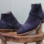 Handmade Men Genuine Blue Suede Leather Boot. Men Ankle Strap Formal Stylish Boots