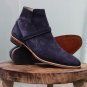 Handmade Men Genuine Blue Suede Leather Boot. Men Ankle Strap Formal Stylish Boots