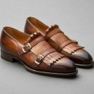 Handmade Mens Elegant brown Fringe Shoes, leather monk shoes for mens