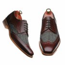 Handmade Mens Two tone Wing tip Dress shoes, Good year welted sole shoes for men