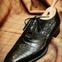 Handmade Mens black Alligators dress shoes, Men Black Crocodile Patterned shoes