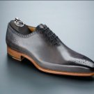 Handmade Mens Oxfords Brogue shoes, Gray leather dress shoes for Mens