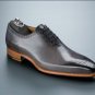 Handmade Mens Oxfords Brogue shoes, Gray leather dress shoes for Mens