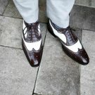 Handmade Mens Spectator Two tone Wing tip brogue Dress shoes, Men formal shoes