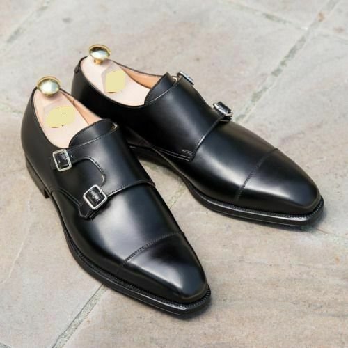 double monk black shoes