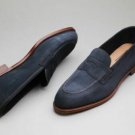 Handmade Mens Navy blue Suede Loafer shoes moccasins, Men blue casual shoes
