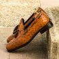 Handmade Tan Ostrich Leather Stylish Tassels Loafer Shoes for Men's, Mens Shoes