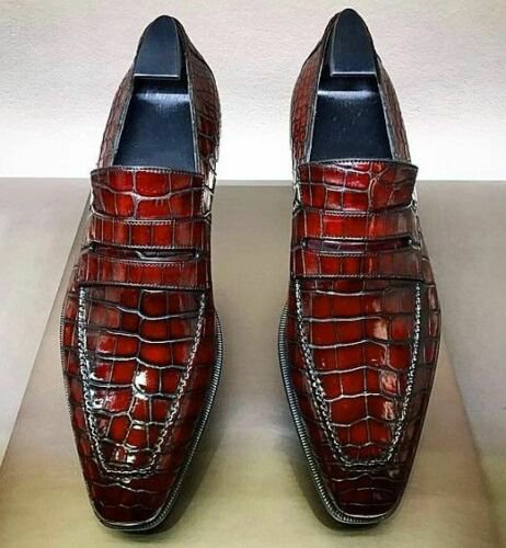 Handmade Mens Alligators Leather shoes, Men Crocodile leather moccasins shoes
