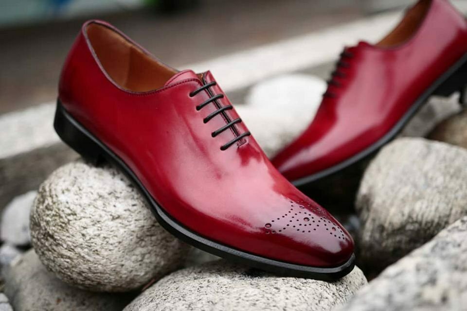 Handmade Mens Burgundy Brogue Oxfords Party shoes, Men leather dress shoes