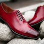 Handmade Mens Burgundy Brogue Oxfords Party shoes, Men leather dress shoes