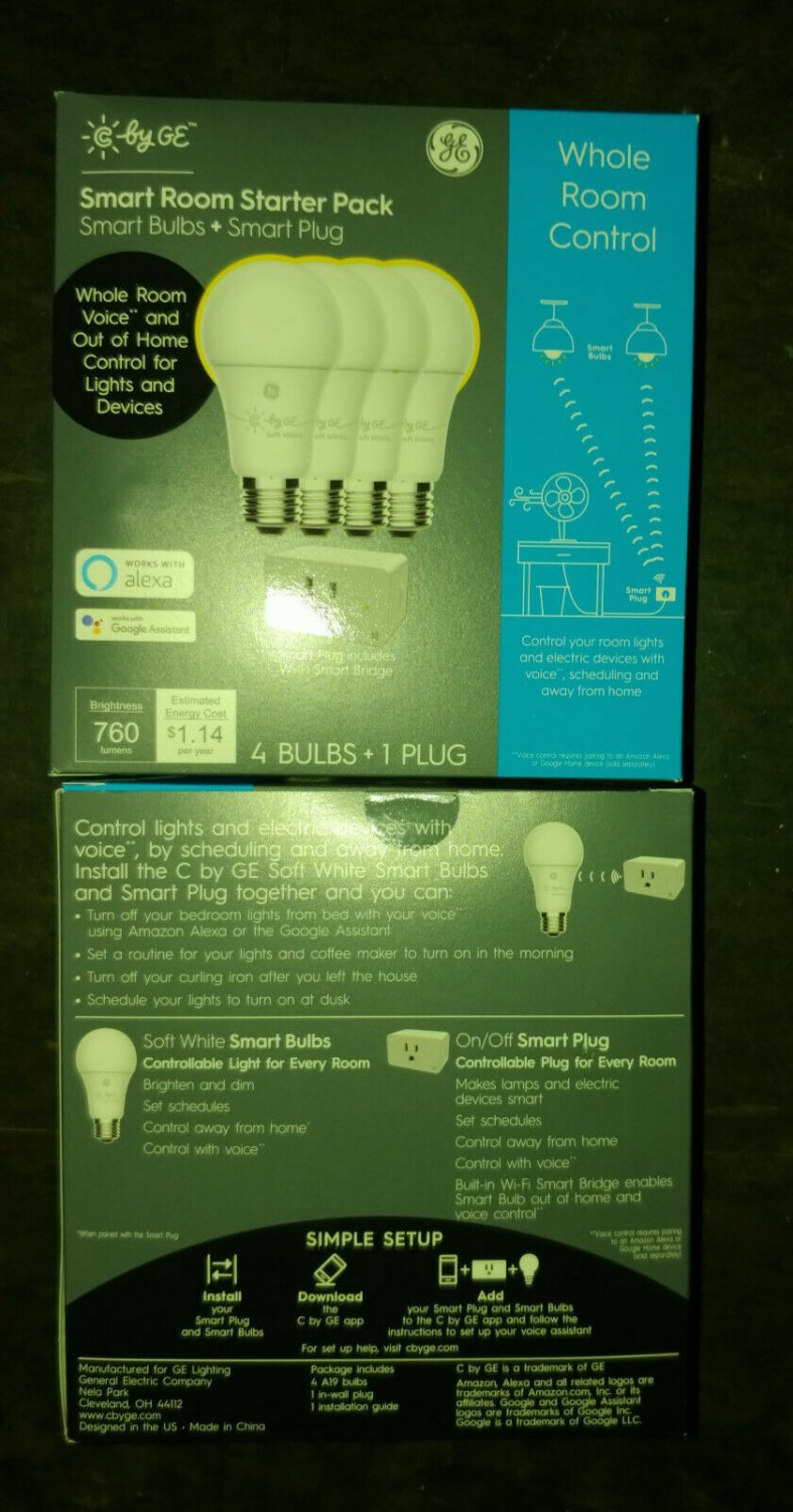 C by GE A19 built in wifi Smart plug LED Light Bulb soft White 93119082 4 pack New