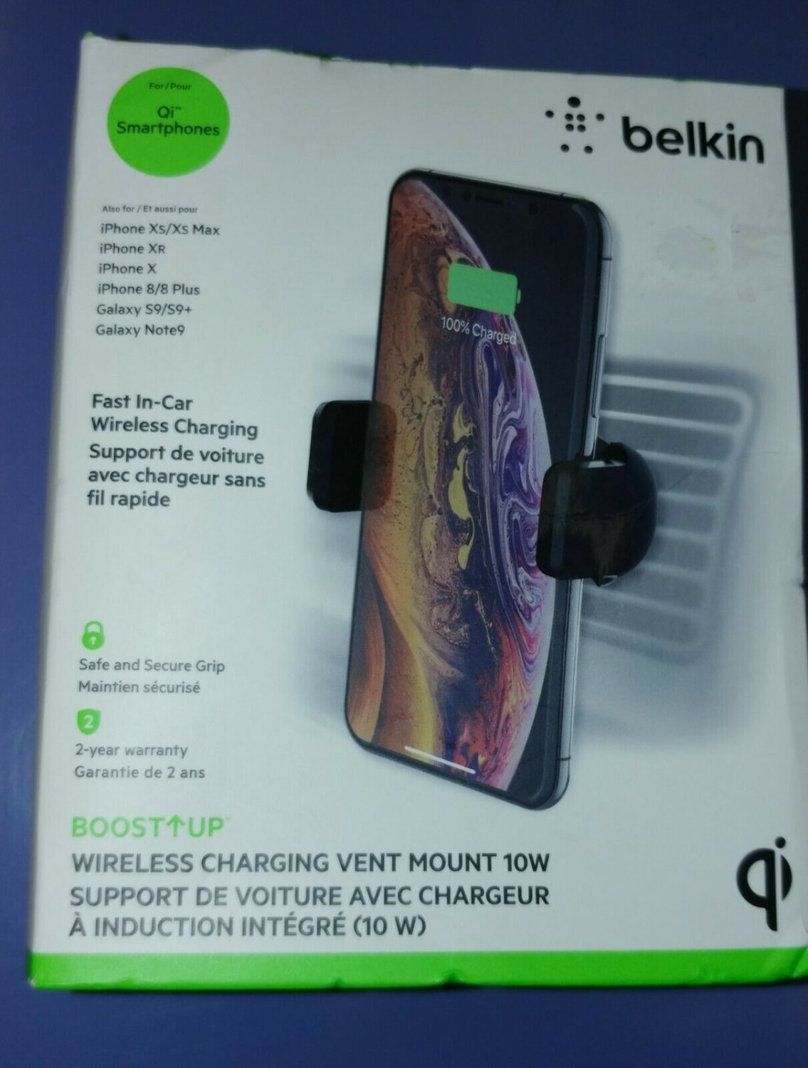 Belkin Boost Up Air Vent Mount 10W Qi Fast Wireless Car Charger qc 3.0 3.5ft New