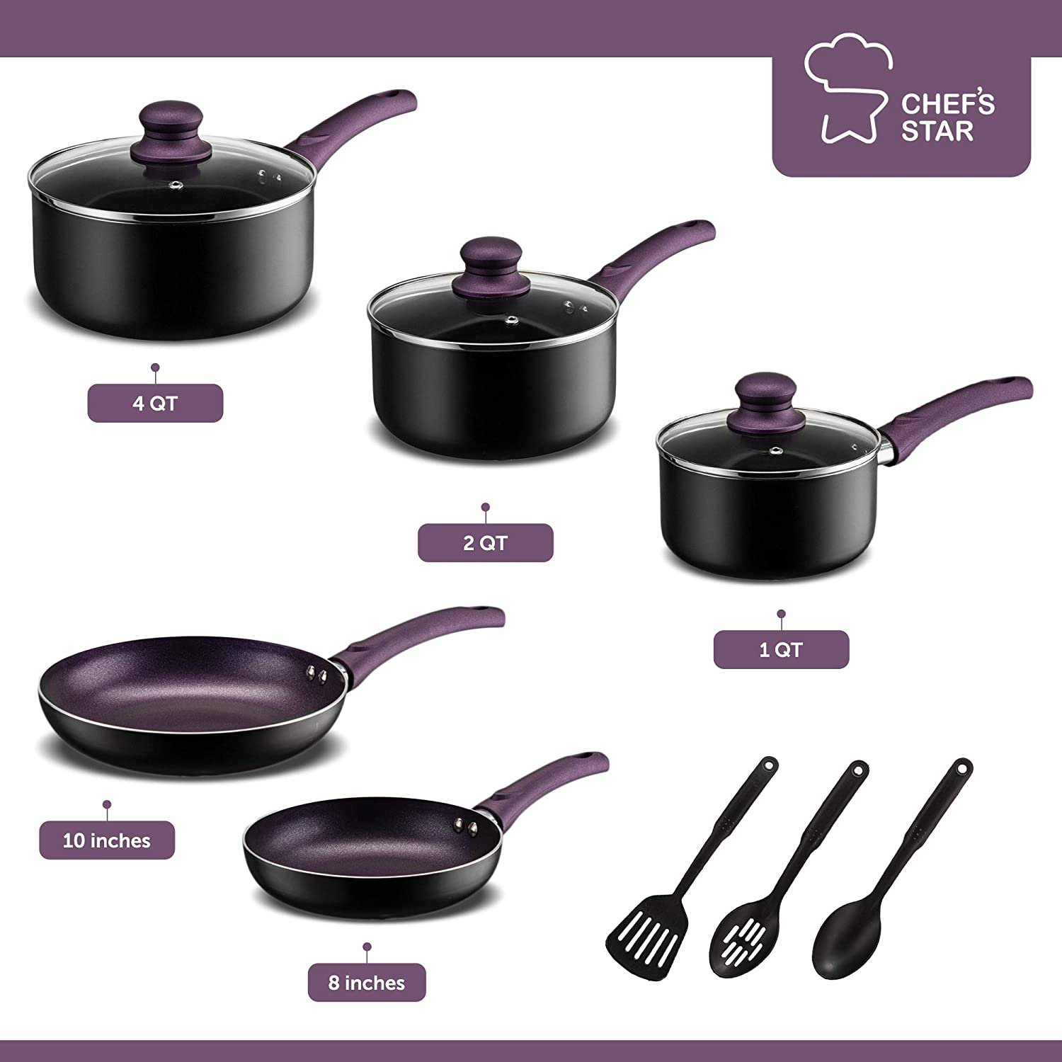 Chef's Star 11 Piece Pots and Pans Set NonStick 100 APEO PFOA and