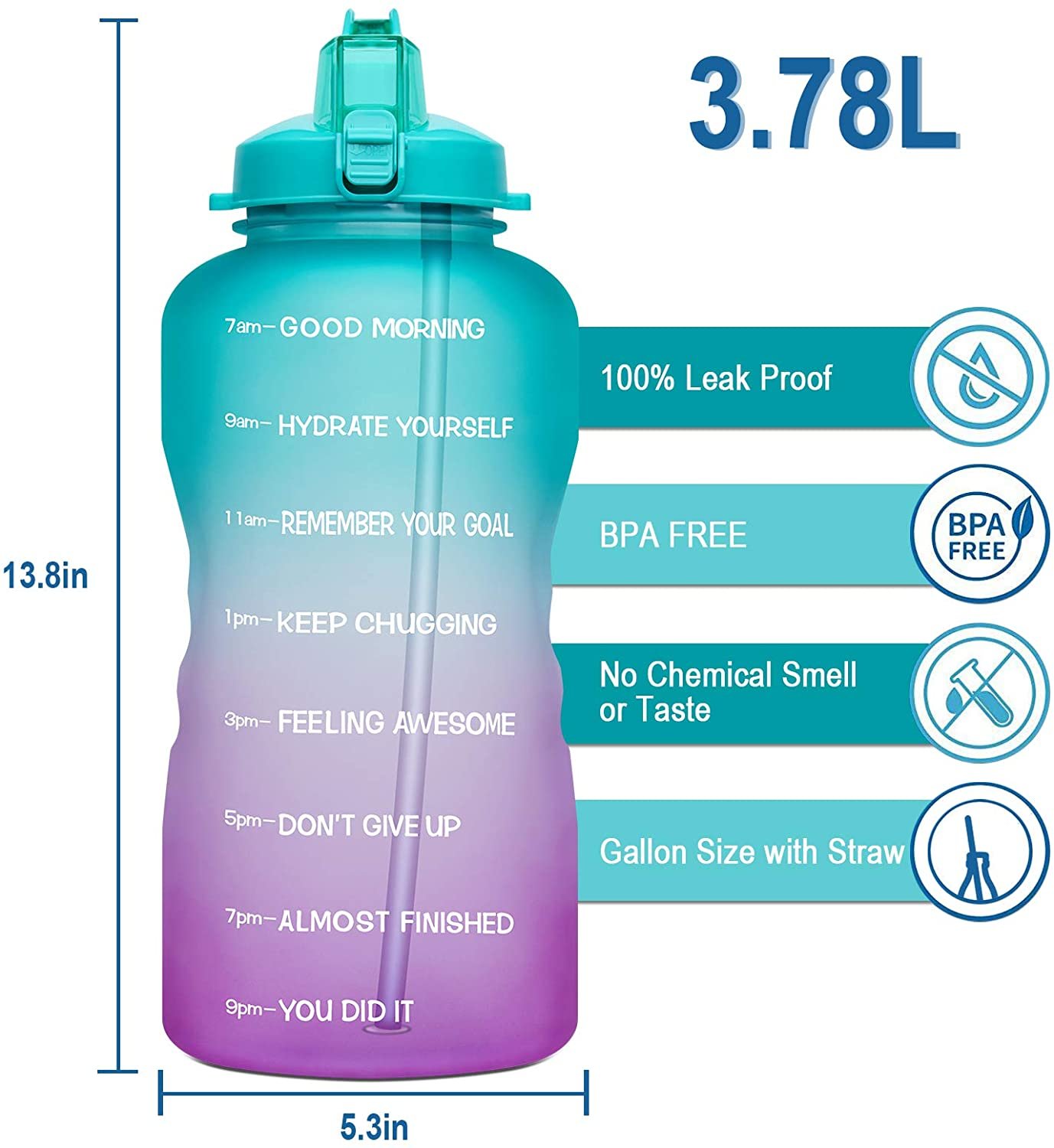 Venture Pal Large 1 Gallon/128 OZ Motivational BPA Free Leakproof Water