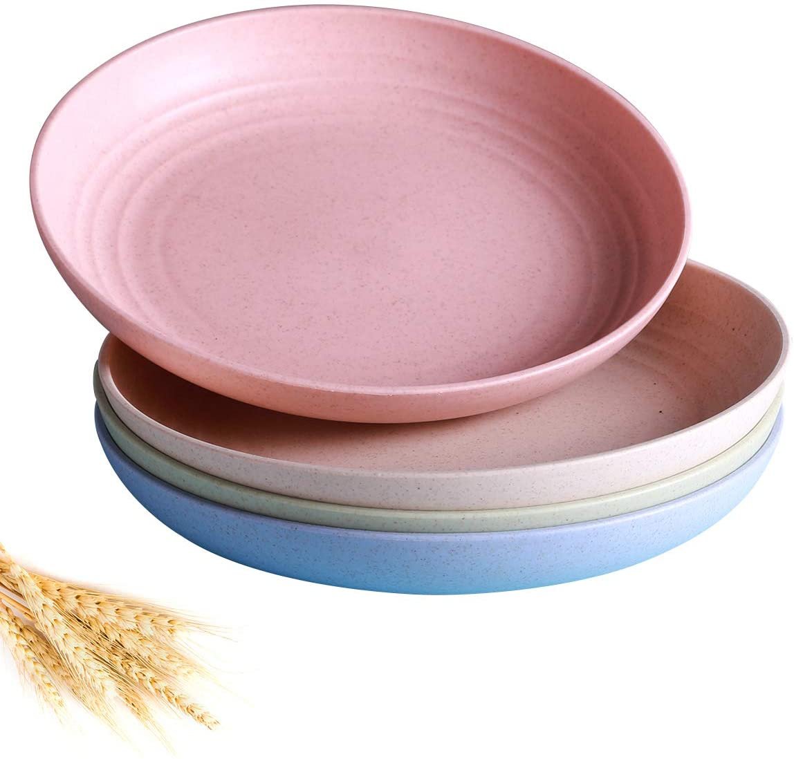 4 PACK Lightweight Wheat Straw Plates 7.8' Unbreakable Dinner Plates
