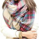 Warm Women Blanket Scarf Oversized Tassel Tartan Wrap Shawl Plaid Cozy Blush