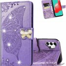 Samsung Galaxy A32 5G Women Wallet Case, 3D Butterfly Rhinestone Violet
