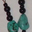 Turquoise beaded earrings, black glass beads