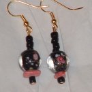 Pretty black flower and glass beaded earrings