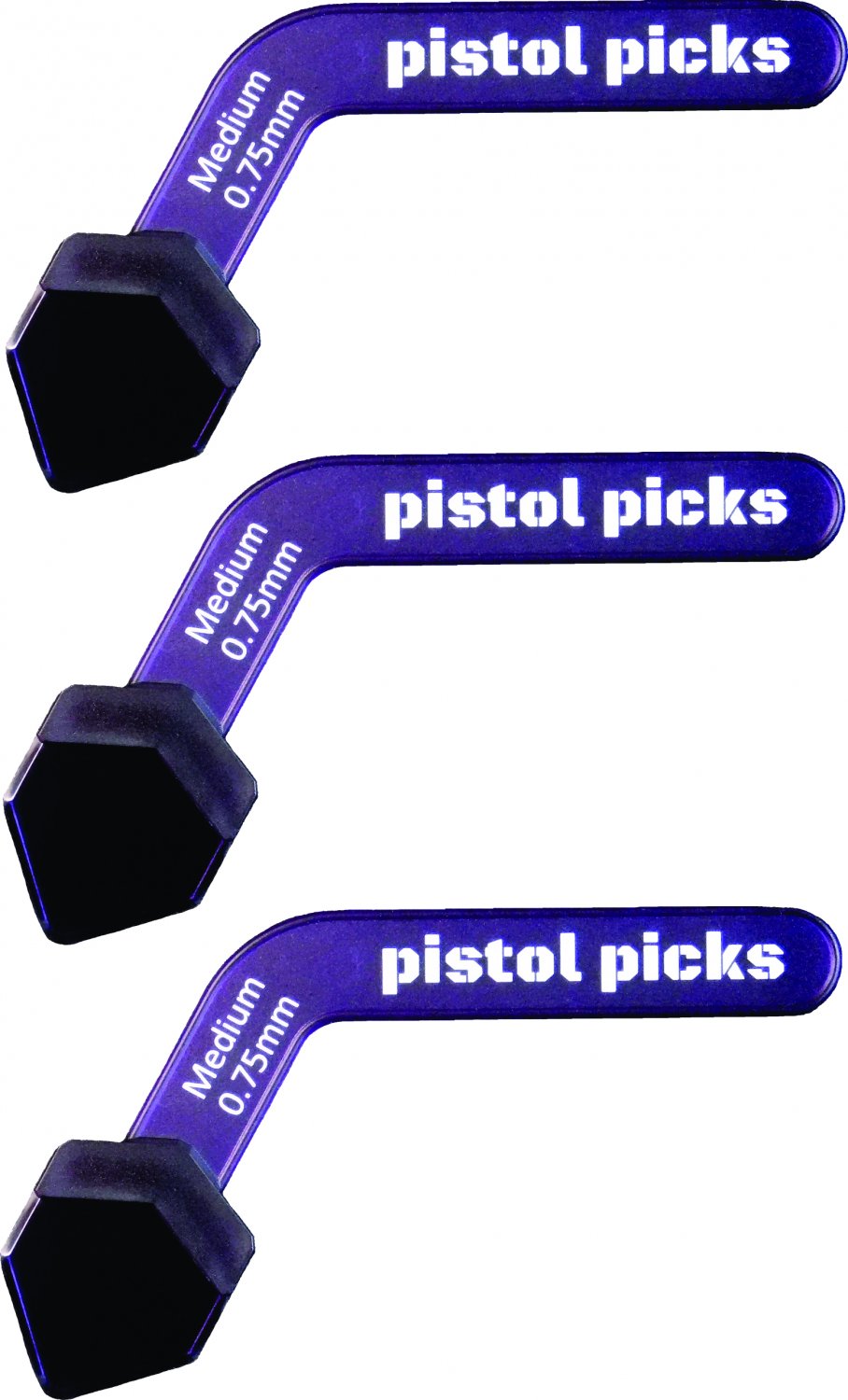 Pistol-Picks 3-pack Medium 0.75mm ergonomicguitar picks