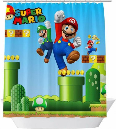 Super Mario Fun Cartoon Colorful Fabric, Mario Shower Curtain
