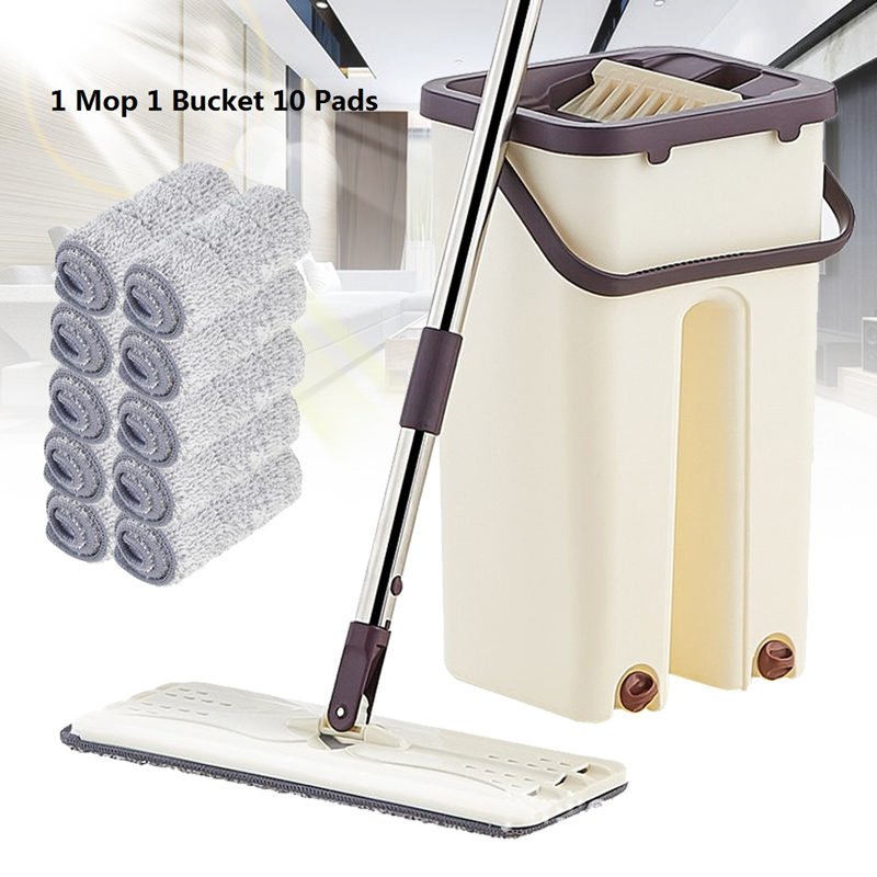Hand-Free Wringing Floor Cleaning Mop Wet/Dry Magic Automatic Spin Self Cleaning (1 Mop & 10 Pads)