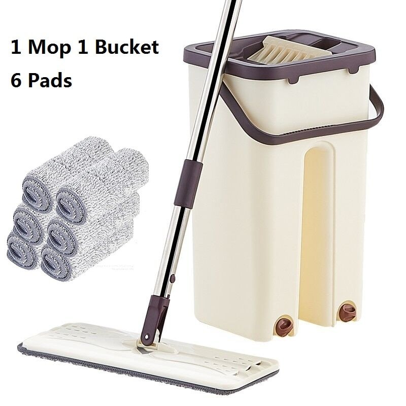 Hand-Free Wringing Floor Cleaning Mop Wet/Dry Magic Automatic Spin Self Cleaning (1 Mop 6 Pads)