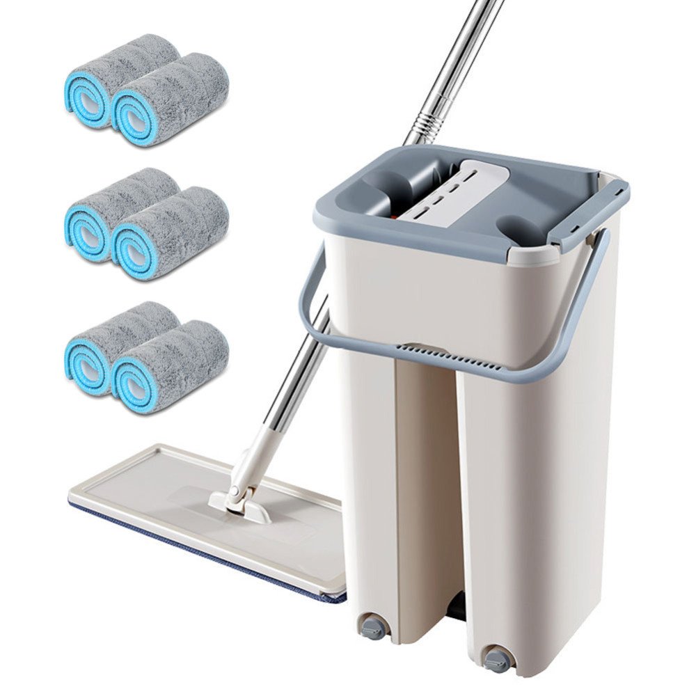 Magic Cleaning Mops Free Hand Spin Cleaning Mop Bucket Squeeze Spray (Add 6-Pcs mop cloth)