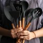 Silicone Kitchen Cooking Tools Utensils Spatula Shovel Spoon Wooden Handle Heat Resistant (8-Shape)