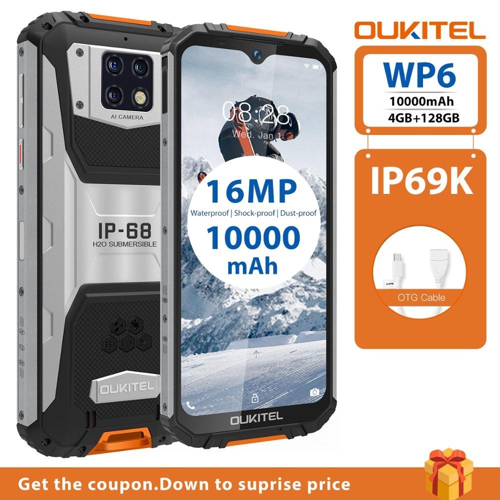 OUKITEL WP6 4GB 128GB 10000mAh 6.3&acirc;�� FHD IP68 Phone Octa Core 16MP Triple Cameras Rugged Smartphone